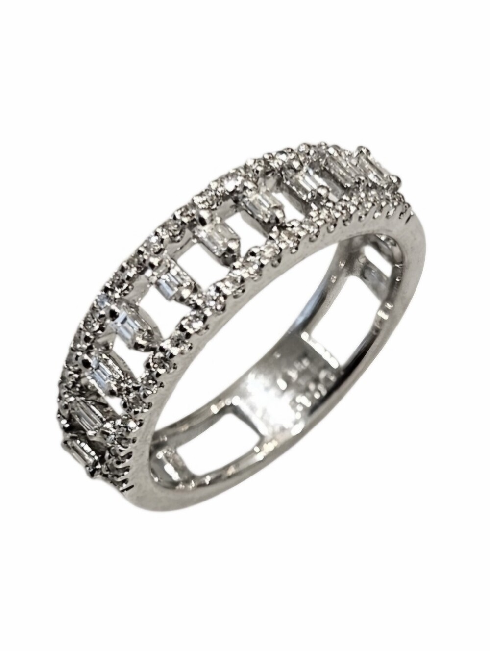 18K White Gold Double-Row Micro-Pavé & Baguette Diamond Half Eternity Band
